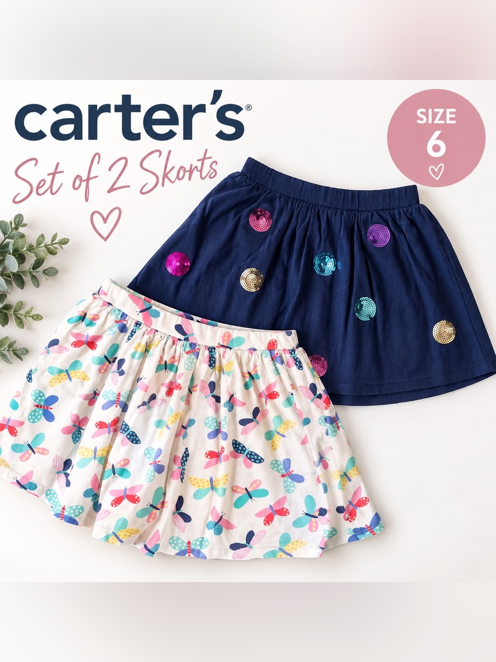 Carter’s Girls Skorts Set of 2 Size 6 Butterfly & Sequin